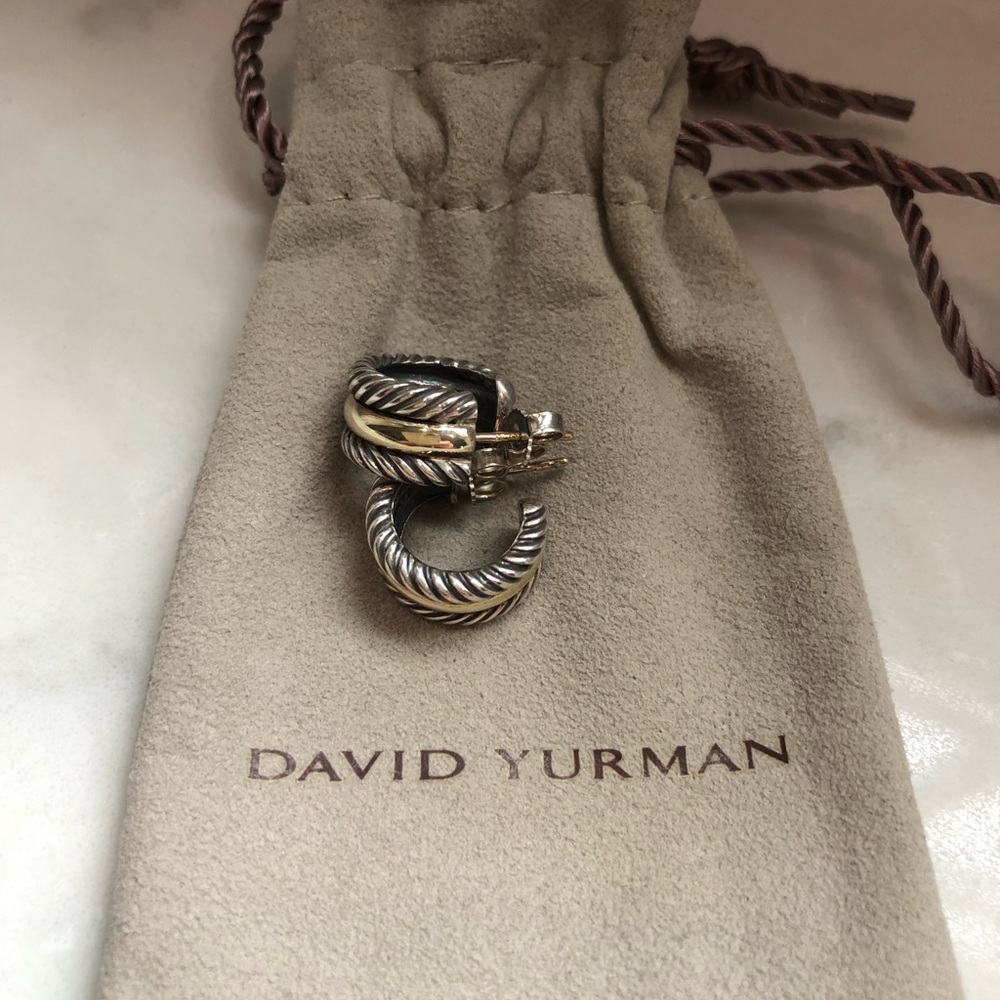David Yurman small  silver & gold hoop earrings